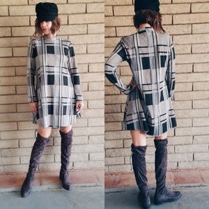 Long Sleeve Color Block Plaid Dress